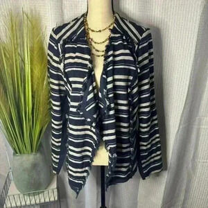 Lane Bryant Women’s Size 18 Blue Striped Hobo Fringe Open Drape Front Cardigan